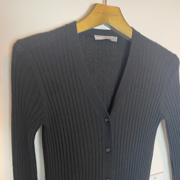 VINCE Cashmere Ribbed Tight Fit V-Neck Cardigan Sweater \\ M - Picture 6 of 12